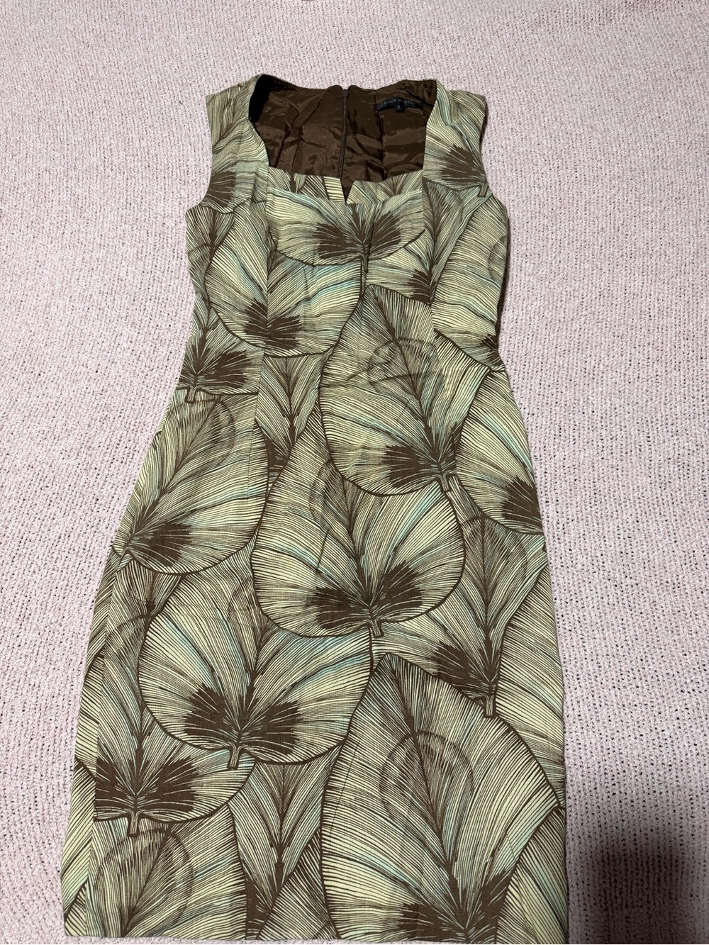 David Meister Green and Brown Leaf-Print Sheath Dress